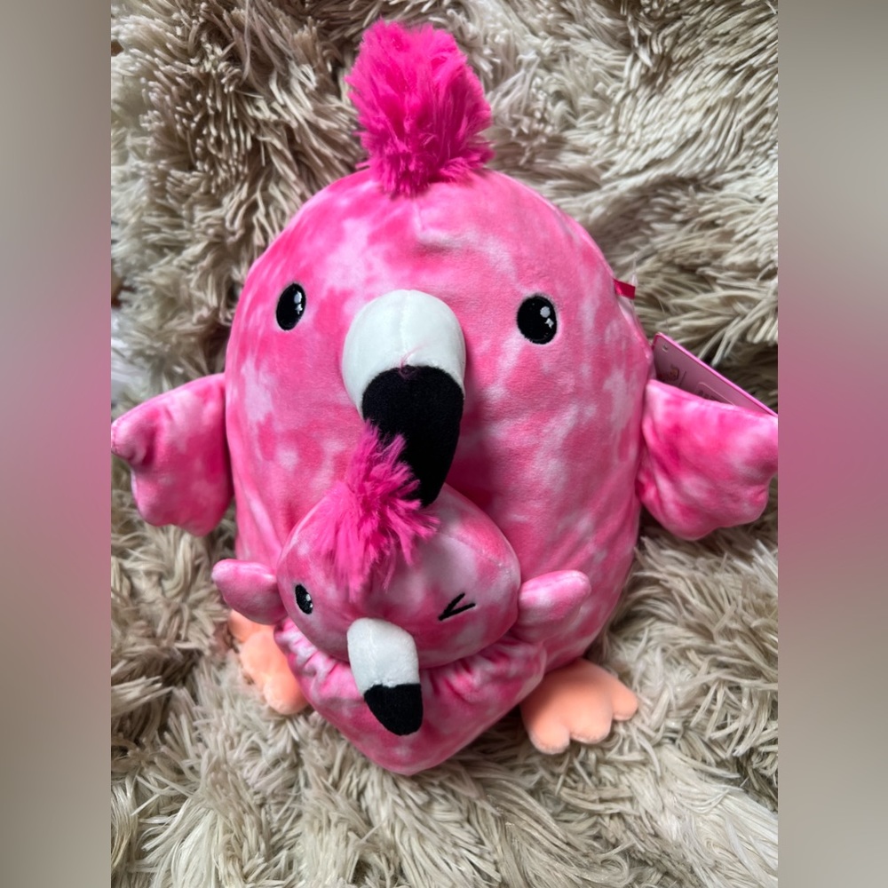 Squishmallow Justice Dahlia the flamingo with baby